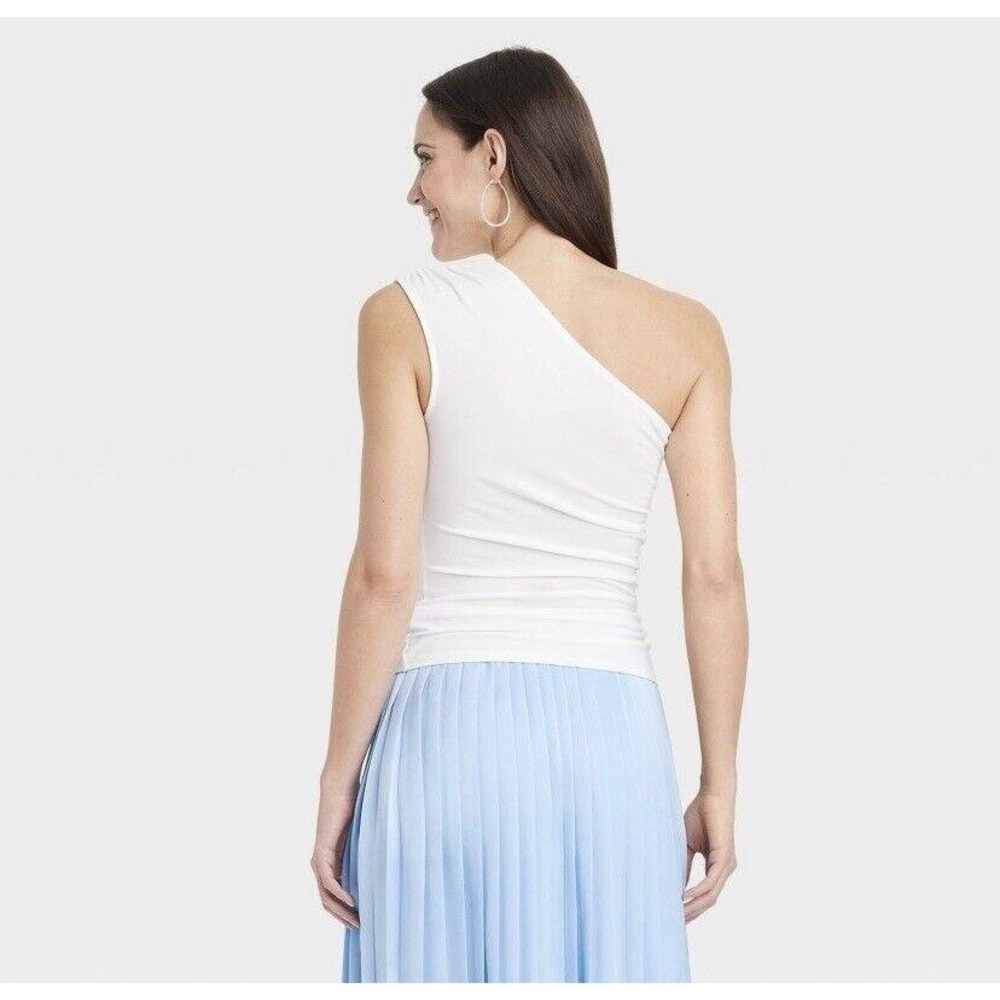 NEW A New Day White One Shoulder‎ Sleeveless Tank Top Ruched Blouse PLUS 2XL XXL
